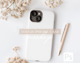 iPhone 15 Tough Case Mockup: Clear, Styled Stock (PSD)