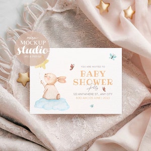 Card Mock-up, Baby Shower Invite Mockup, Boho Greeting Card Mockup, 5x7 Kids Party Invitation Mock-up Minimalist