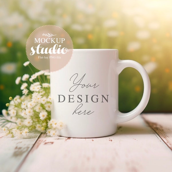 Feminine Styled Mug Mock-up, Mug Summer Vibes Mockup, Flat-Lay Coffee Cup Mug Mockup Minimalist, Mug Styled Stock Photography Botanical