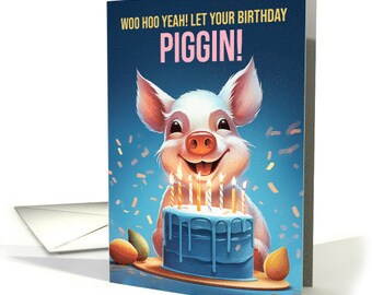 Geburtstagskarte 'Happy Pig' – Premium-Karte Mit Schwein & Ballons, 12,7 X 17,8 Cm, Innen Blanko