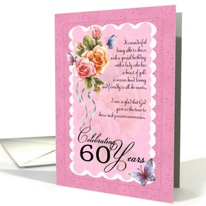 Carte de vœux d’anniversaire Roses et papillons 60 65 70 75 80 85 90 95 99 100 Avec un sentiment agréable sur le devant