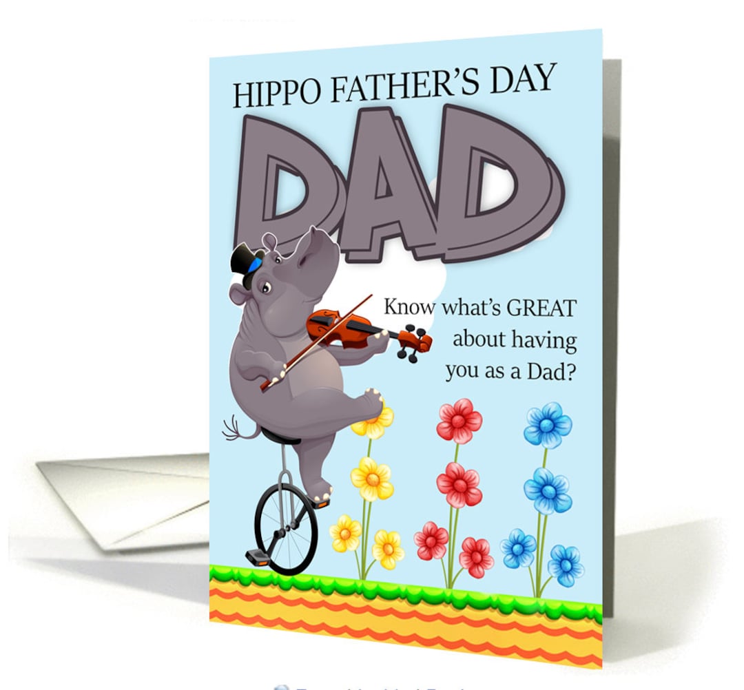 Hippo Father's Day Card, Hippopotamus on a Unicycle Etsy