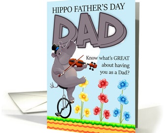Hippo Father's Day Card, Hippopotamus on a unicycle