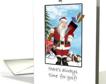 Christmas Card, Santa Playing Golf card