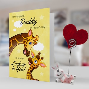Giraffe Vatertagskarte, kleine Giraffe und Papa Giraffe - Vatertag Grußkarte - 5 x 7 mit Umschlag
