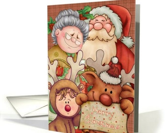 Christmas Card With Santa Family - xmas greeting card, Christmas fun card