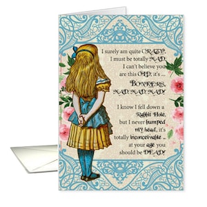 Alice, unico divertente Alice nella scheda di compleanno di paese delle meraviglie, la carta di compleanno collina Alice di vecchio, divertente
