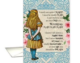 Alice in Wonderland Cheshire Cat all Mad Here Card - Etsy