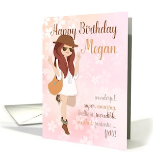 Carte d'anniversaire d'adolescent, modèle de boho d'adolescence d'anniversaire, jeune dame à la mode avec la formulation fabuleuse, personnalisez avec le nom de votre choix