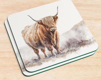 Set van 4 Highland Cow Scene Coaster of single | Dichters | Home Gift | Home ware | Herfst | Onderzetters | Nieuw Huis | | single beschikbaar