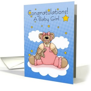Bébé fille/bébé garçon, félicitations bébé fille ou garçon carte, nouvelle carte de bébé-petits ours en barboteuses
