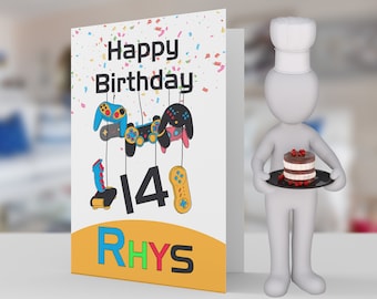 Birthday Card, Any Age, Game Controler card, with age and name