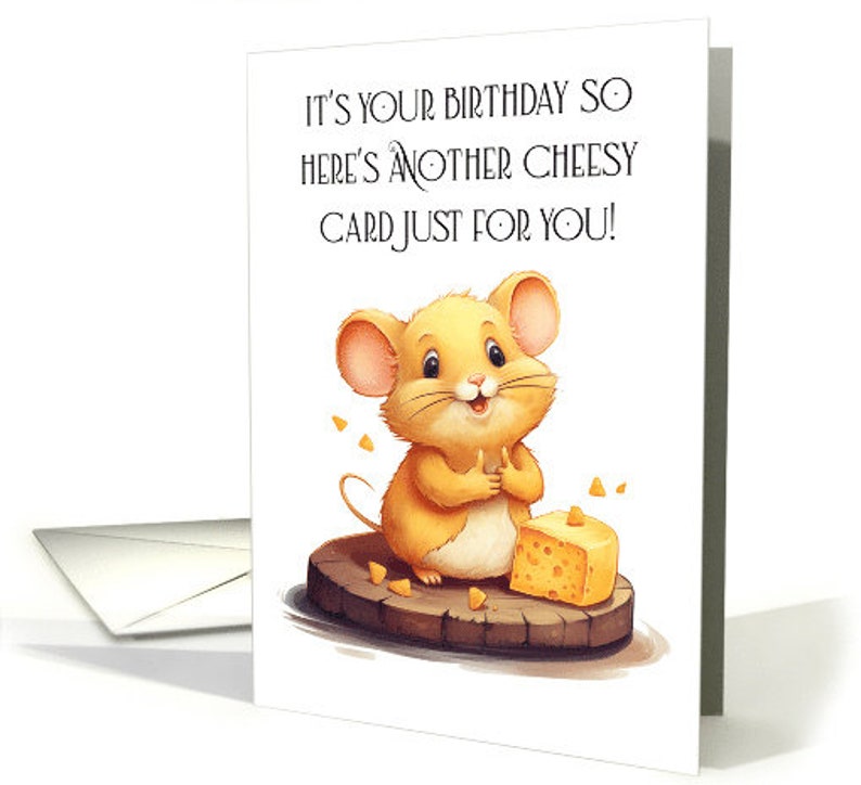 A Cheesy Fun Mouse With Thumbs up Siting on a Wooden Circle Card, 5x7 ...
