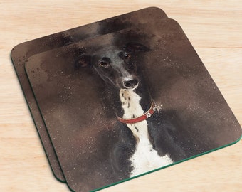Greyhound Coasters. watercolour splatter grunge print . Coaster set of 4 or single