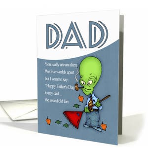 Lustige Alien spielen Hockey, Vatertagskarte - Papa, alte Fart