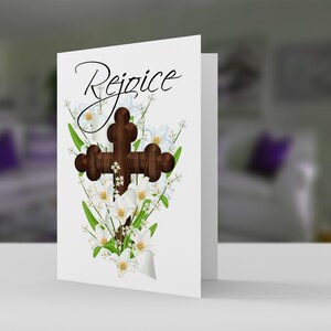 Rejoice, Easter Greeting Card With Cross And Lilies card