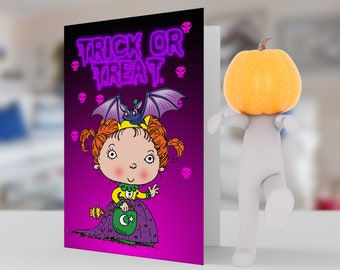 Halloween card with cute little princess trick or treat Card, 5x7 pro card stock and envelope