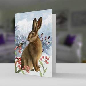 Cartes de Noël Yule avec Forest Animals 5x7 Pro Card Stock Carte de vœux et enveloppe