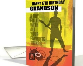 Grandson 17th Birthday Card - Modern Stars Design - Special - View #4