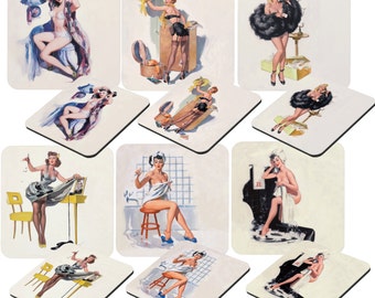 Pin-up girls, Vintage Ladies a lot ohlala, set of 6 coasters, one of each kind