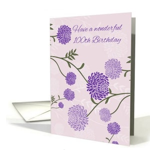 100th Birthday Card With Purple Flowers | Purple Floral Birthday Card | One Hundred Years - 5x7 pro card stock