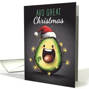Divertente avocado con luci natalizie e cappello di Babbo Natale Avo Ottimo biglietto di Natale 5x7 cartoncino professionale e busta