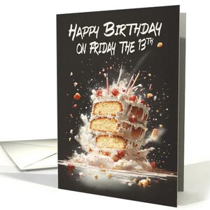Freitag der 13te Geburtstag mit explodierendem Sahne Sponge Geburtstagskuchen 13x18 pro Karton und Umschlag