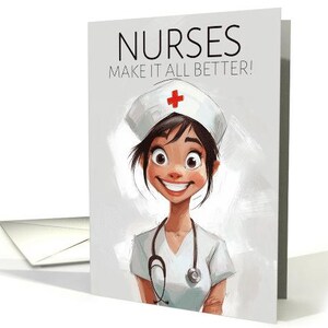 Carte « Journée des infirmières et infirmiers » avec une infirmière heureuse Papier cartonné professionnel 5 x 7 pouces et enveloppe