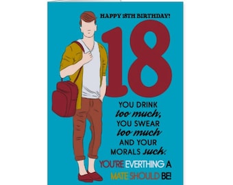 18th Birthday, Humorous Trendy Birthday Card, A fun birthday card, with fun wording 5x7 pro card stock and envelope