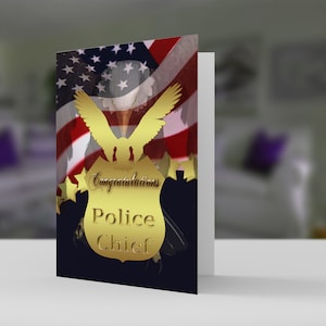 nouvelle carte de félicitations chef de police avec insigne d'aigle et drapeau - 5x7 Carte de voeux et enveloppe