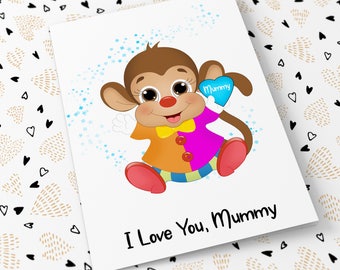Mother's day, Mammy's, Little Monkey With Blue Heart and Clown Costume card