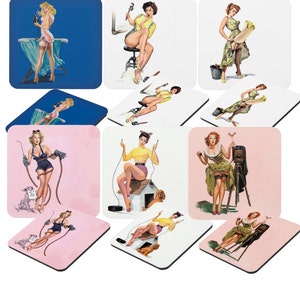 Pin Up Girls, Vintage Pin-up girls, fabulous series of paintings, Vintage Ladies ohlala, set of 6 coasters, one of each kind