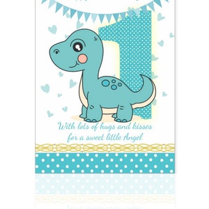1. Geburtstagskarte, blau Dinosaurier-Karte, Babys 1. Karte-A nette kleine Karte sicher ein Lächeln mit schönen Vers zu bringen
