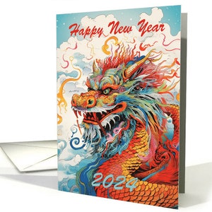 Papier cartonné et enveloppe Carte pro dragon d'eau chinois coloré Nouvel an chinois