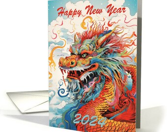 Chinese New Year bunte chinesische Wasserdrache Card Pro-Karteikarten und Umschlag