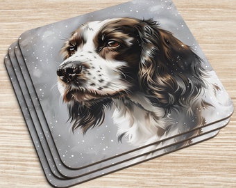 Dessous de verre gris chien épagneul, lot de 4 ou un seul sous-verre | Cadeau pour la maison | Articles pour la maison | Sous-bocks | Cadeau