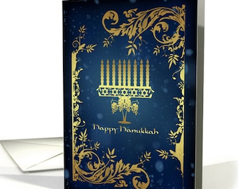 Hanukkah |  Cartolina d'auguri con menorah | Scheda di Hanukkah Menorah - "non c'è nessuna foglia d'oro su questa carta."