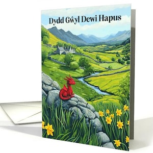 St. Davids Tag Ihr Name hier mit rotem Drachen und Landschaftskarte - 5x7 mit Umschlag