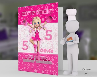 Cheerleader Dancing, Stars In Blended Pinks card, 6th,-14th, Cheerleader Birthday, 5x7