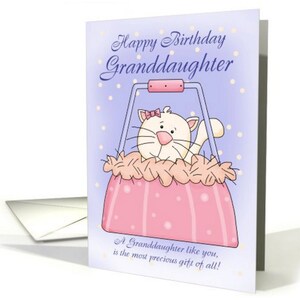 Granddaughter Birthday Card - Cute Cat Purse Pet card, cat in a handbag