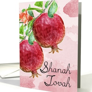 Shanah Tovah bemalt Aquarell Granatapfel Druck Karte