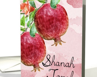Shanah Tovah Painted Watercolor Pomegranate Print card