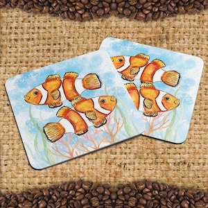 Clown Fish Watercolor Print Art Coasters | Drinks Coaster - Art Coasters| Coasters | New Home | Gift