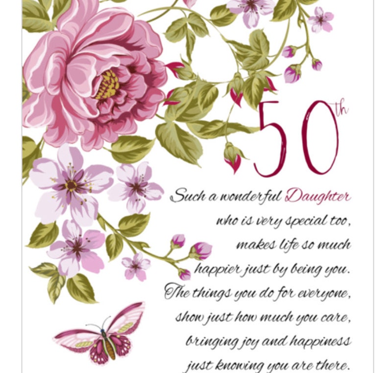 50th Birthday Daughter Floral Daughter Birthday card 5x7