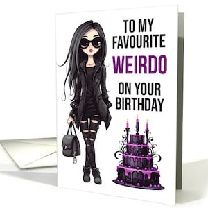 Biglietto di compleanno gotico femminile con corvo carino e rosa Goth Cupcake Weirdo - 5x7 con busta
