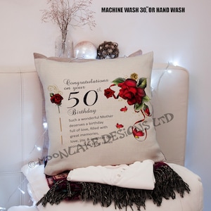 Mother 100th + Other Ages Birthday Cushion Cover Red Roses