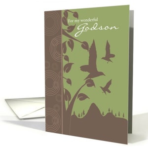 carte d’anniversaire-oiseaux volant, marron & vert carte, avec enveloppe, qualité a5 Matt carte de voeux