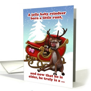 Tarjeta de humor de reno malo, una tarjeta de ciervo de aspecto súper gruñón, tarjeta de Navidad alternativa, por favor lea el interior antes de reaccionar :)