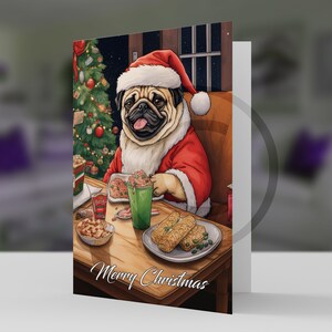 Carte de voeux de Noël carlin, chien de Noël - papier cartonné pro 5 x 7 et enveloppe