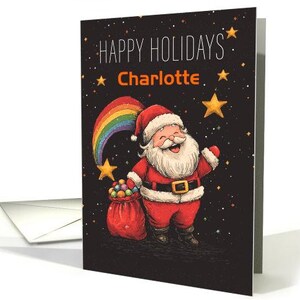Carte Père Noël et arcs-en-ciel avec un sac rempli de boules arc-en-ciel avec enveloppe 5 x 7 papier cartonné professionnel
